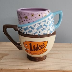 Gilmore Girls Luke's Dragonfly Stacked Double Handle Ceramic Mug NWOT
